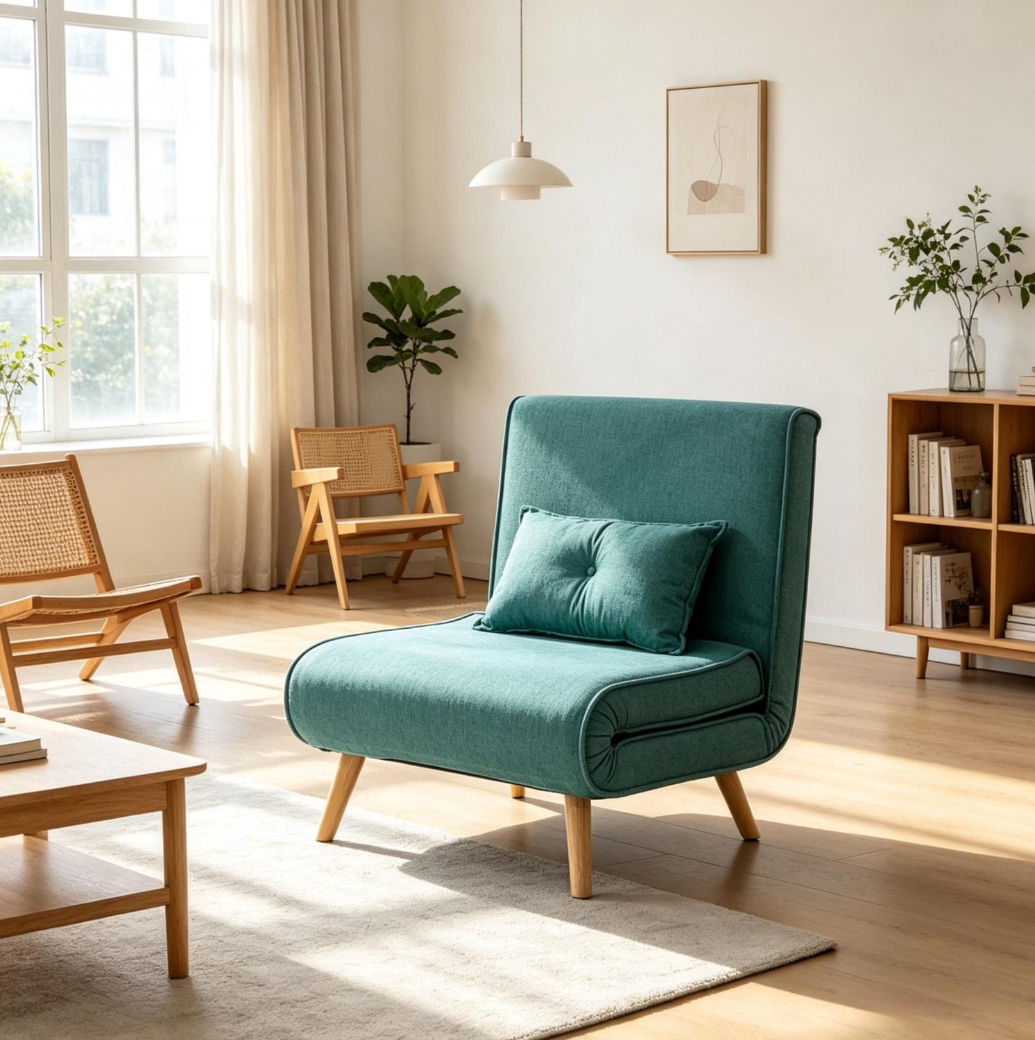 MODENUIT Fauteuil Slaapfauteuil – 80x75x87 cm – 5 Standen Rugleuning – Polyester Stof – Groen – Stoel, Ligstoel En Bed