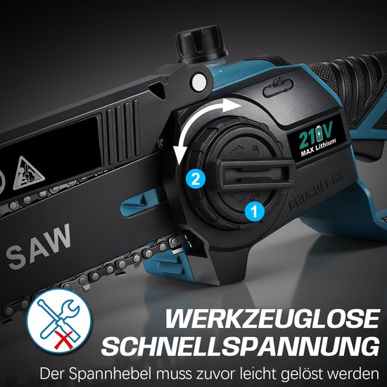 900W Accu Kettingzaag 6 + 8 inch Auto-Oliër 28000RPM 4000 mAh Borstelloze Motor Veiligheidsslot Mini Elektrisch handkettingzaag Compatibel met Makita 18V Accu Voor Tuin Boomsnoeien Hout — afbeelding 3