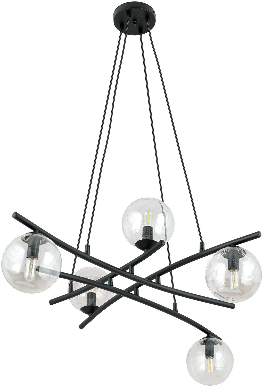 Emibig Design zwarte hanglamp met 5 doorzichtige glazen bollen E14 - Creëer een sfeervolle ambiance in uw ruimte
