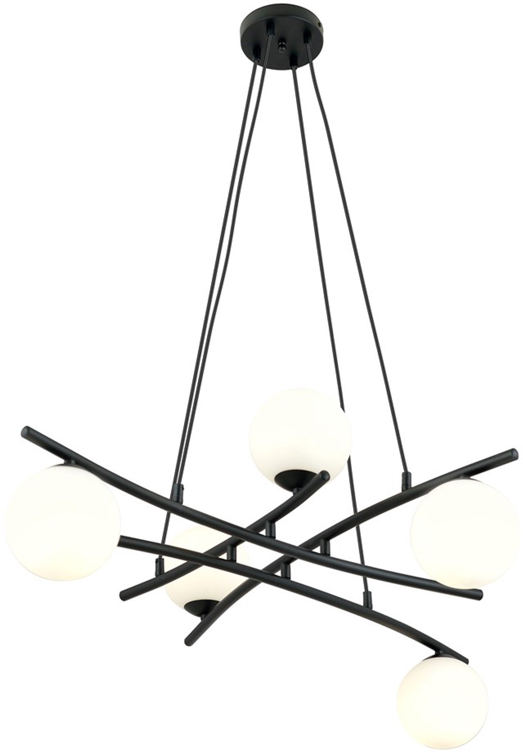Emibig Fantastische zwarte hanglamp met 5 opaalwitte glazen bollen E14 - Perfect voor een sfeervolle ambiance