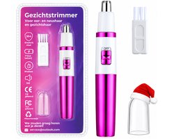 Elektrische Gezichtstrimmer Dames – Neustrimmer & Oortrimmer – Wenkbrauw- en Gezichtshaartrimmer – Pijnloos & Waterproof – Compacte 4-in-1 Trimmer voor Vrouwen – Roze/Paars
