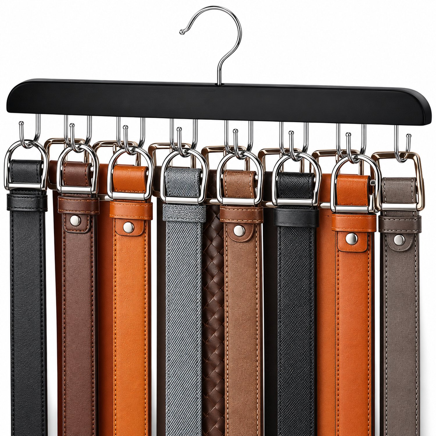 Lifhelpe Riemhanger voor Kast - Riemorganizer met 14 Haken - Maximaal 42 Riemen - Zwart