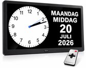 Dementieklok XL - 27 CM - 10 inch - Kalenderklok met Datum en Dag - Afstandsbediening - Nederlandstalig - Digitaal - Analoog