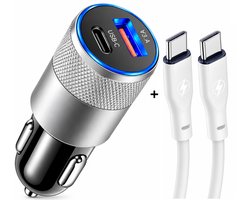 Autolader inclusief USB-C naar USB-C Kabel - 2 poorten - 1 Meter kabel - Snellader - Auto adapter - Oplader