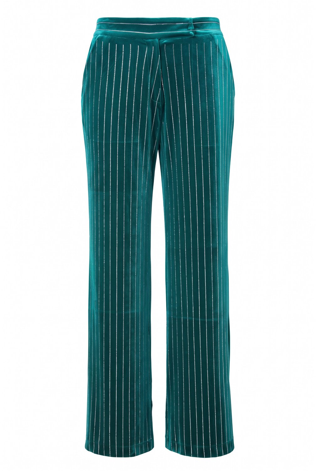 Ulla Popken - Dames - Fluwelen broek Mary wijde pijpen - Aqua turquoise - Maat 50