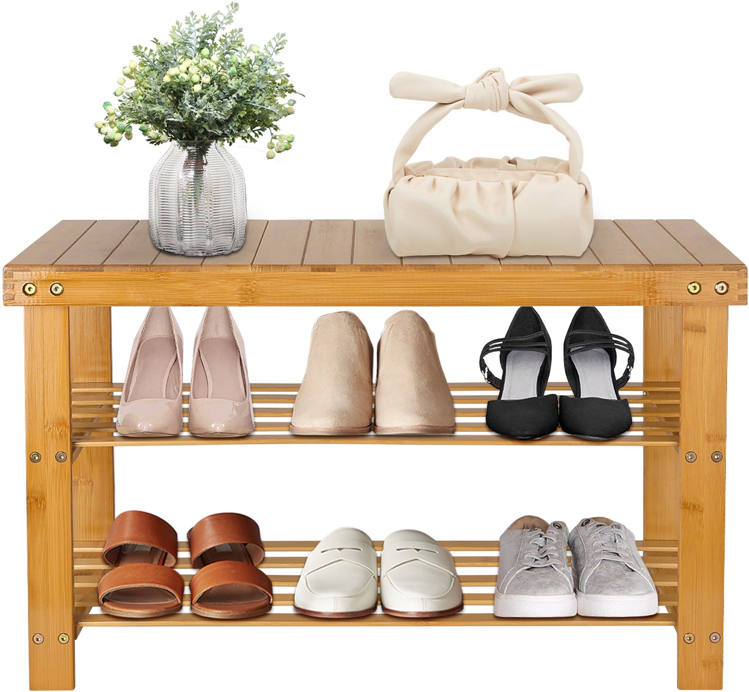 PIPIPOXER Schoenenrek - Schoenenbank - Schoenenkast - Halbank - Schoenenbank zitbank - Bamboe - 27 x 70 x 42 cm - Houtkleur