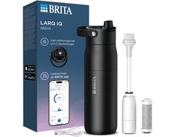 BRITA LARQ iQ Digitale Waterfilterfles Zwart - 680ml - RVS Drinkfles met hydratatie tracking app, actieve koolstofwaterfilter & UV-C - neutraliseert 99.99% bacteriën, vermindert micro-onzuiverheden, PFAS & meer