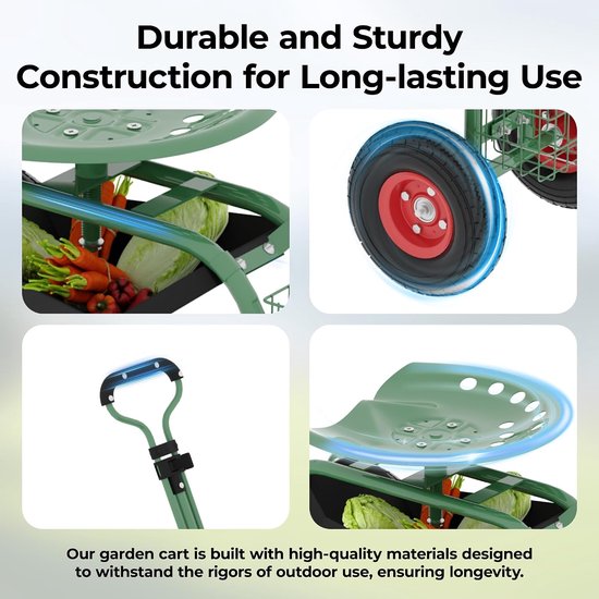 Tuinkruk op Wielen met Zitting - Verrijdbare Tuinstoel Gereedschap — afbeelding 3