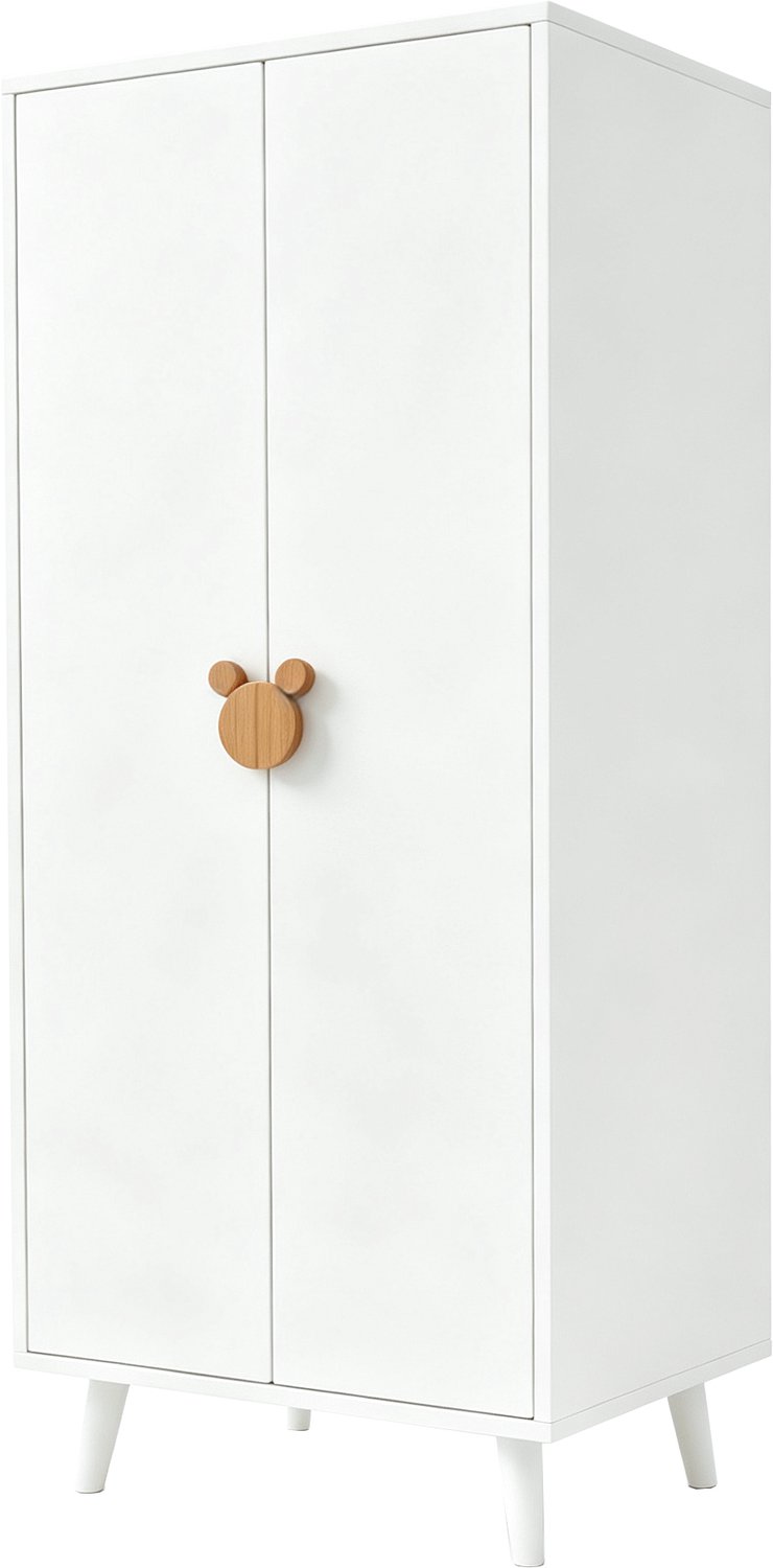 Kledingkast Met Twee Draaideuren - 70 x 55 x 170 cm - Met Hanggedeelte En Opbergruimte - Wit MDF Met Speelse Handgrepen Voor De Kinderkamer