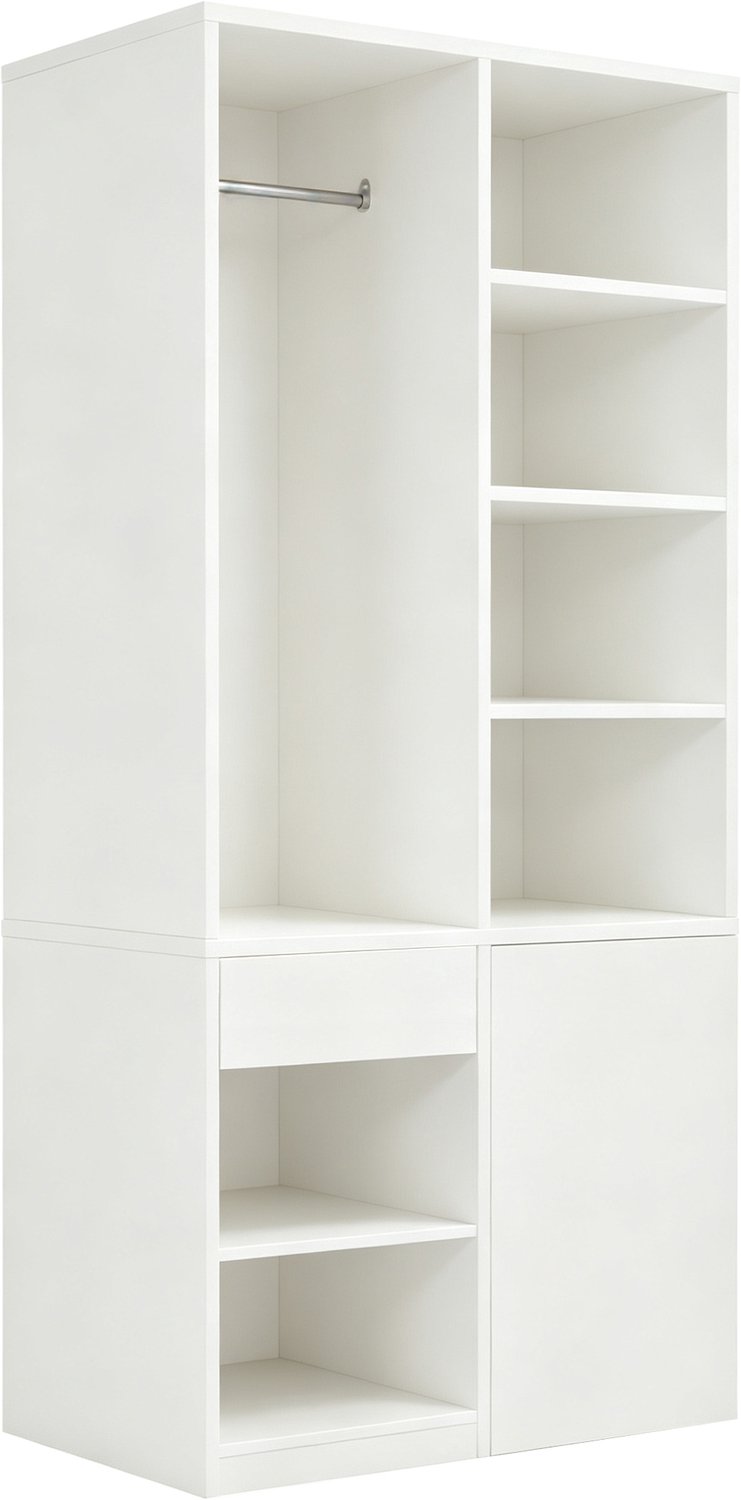 Open Kledingkast - 70 x 50 x 170 cm - Met Metalen Kledingroede, Legplanken En Lades - Wit MDF En Multiplex Voor Slaapkamer En Kleedkamer