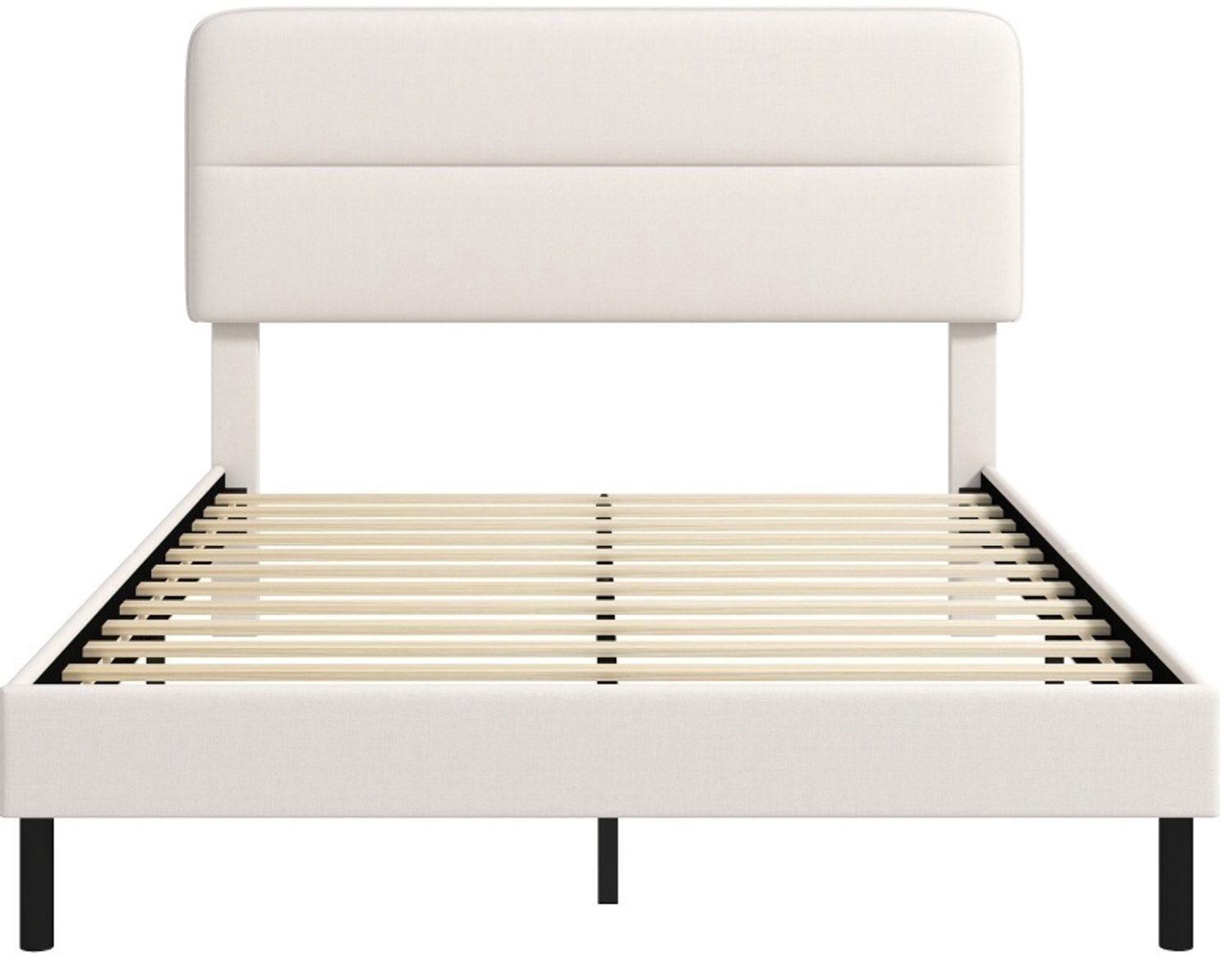 COVREO Tweepersoonsbed met verstelbaar hoofdeinde – 140x200 cm – Bedframe met 12 latten – voor slaapkamer – Beige - zonder matras