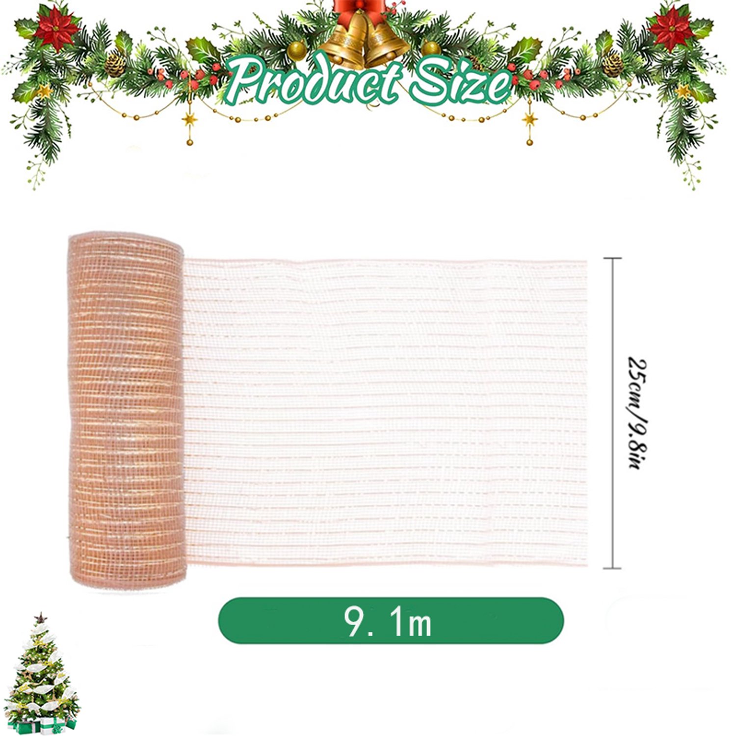 Kerstlint - 25 cm * 9,1 m - DIY kerstboom mesh rol scène lay-out - mesh lint - Kerstdecoratie - Kerst mesh lint rol - feestdecoratie - mesh lintrol - vaak gebruikt voor het versieren van slingers, kerstbomen en geschenkverpakkingen - Rose goud – foto 2
