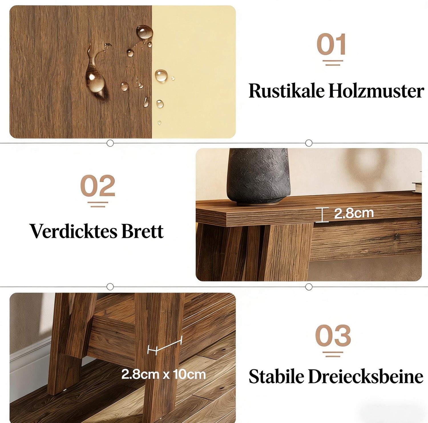WUVRIE Sidetable 105 x 30 x 80 cm - 2 open legplanken en draagvermogen 50 kg - Rustiek bruin