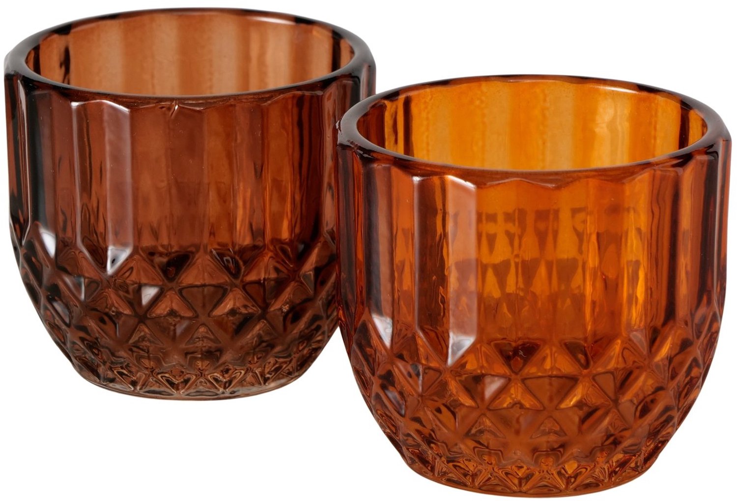 Boltze Theelichthouder bruin en oranje set van 2 kleuren - 6X6,5cm