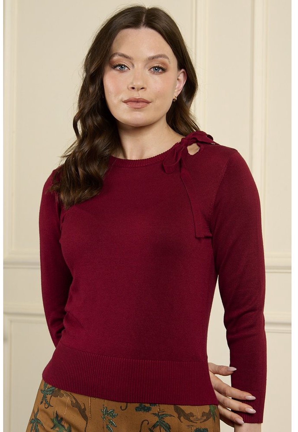 Banned - Bella Bow Gebreide trui - L - Bordeaux rood
