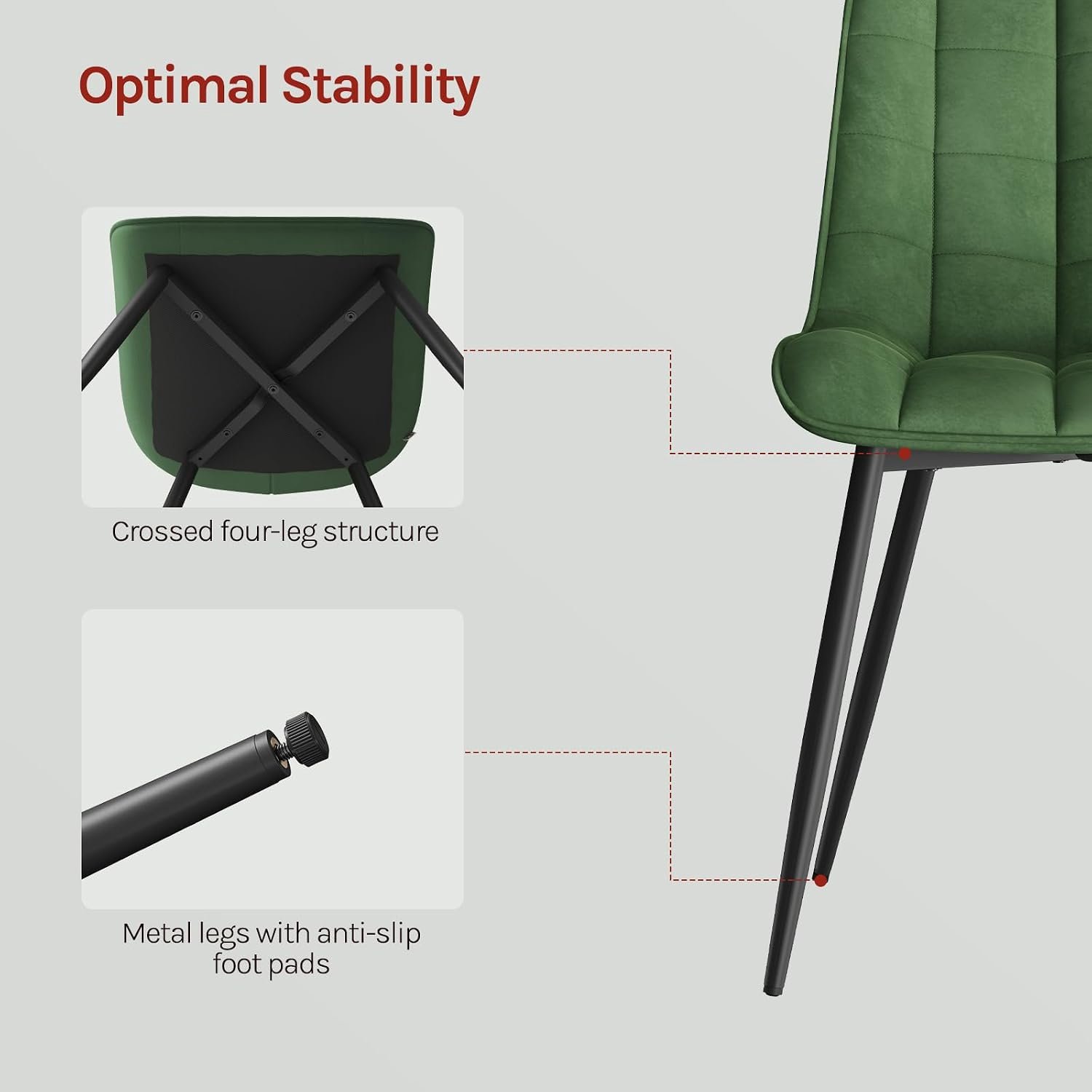 Set van 2 Luxe Fluwelen Eetkamerstoelen Donkergroen met Zwarte Metalen Poten – Comfortabele Gestoffeerde Keukenstoelen met Ergonomische Rugleuning – 150 kg Draagvermogen