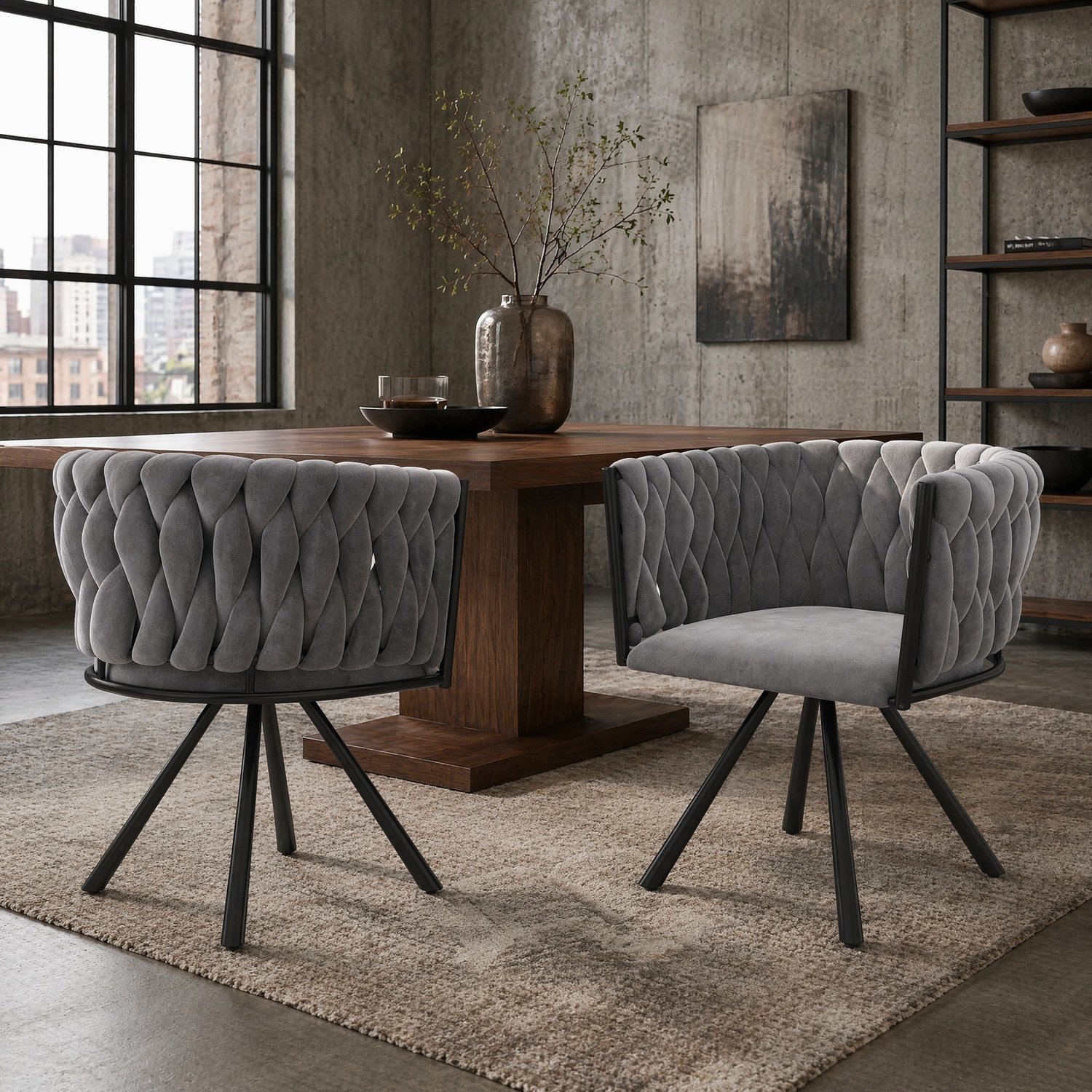 Maisentiel Draaibare eetkamerstoel 59 cm set van 2 - velvet, metalen onderstel, grijs