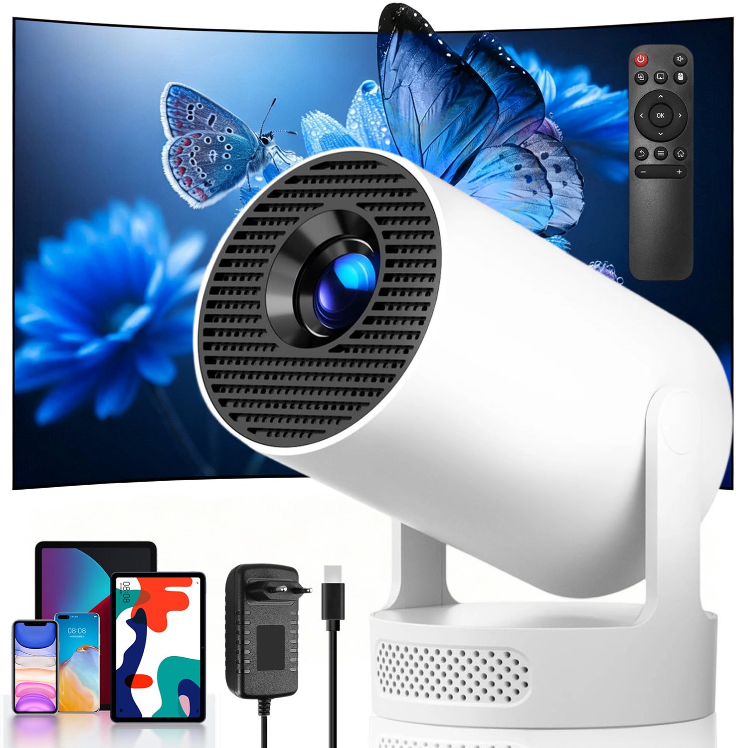 HY300Ultra Projector - Beamer -Mini Smart Projector- 200 ANSI - Native 720P - WiFi - Bluetooth 5.4 - Automatische Keystone Correctie - 180° Draaibaar - 35-110 Inch-wit-Home Cinema