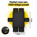 Zwarte puzzeltafel voor 1000 stukjes met 6 lades, 80 cm bij 58 cm, met een detail van 0,8 cm dikte.
