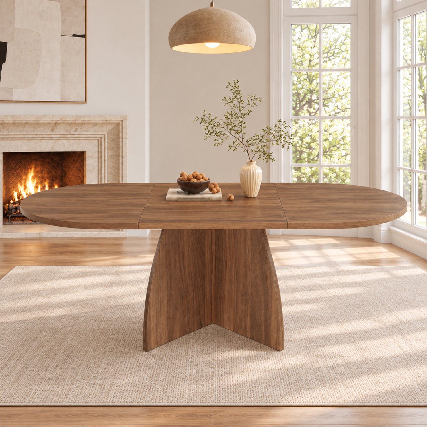 Merax Uitschuifbare eettafel 120/180 x 90 cm - geschikt voor 6–8 personen - met afgeronde hoeken - eenvoudig design - walnootkleur Walnotekleur