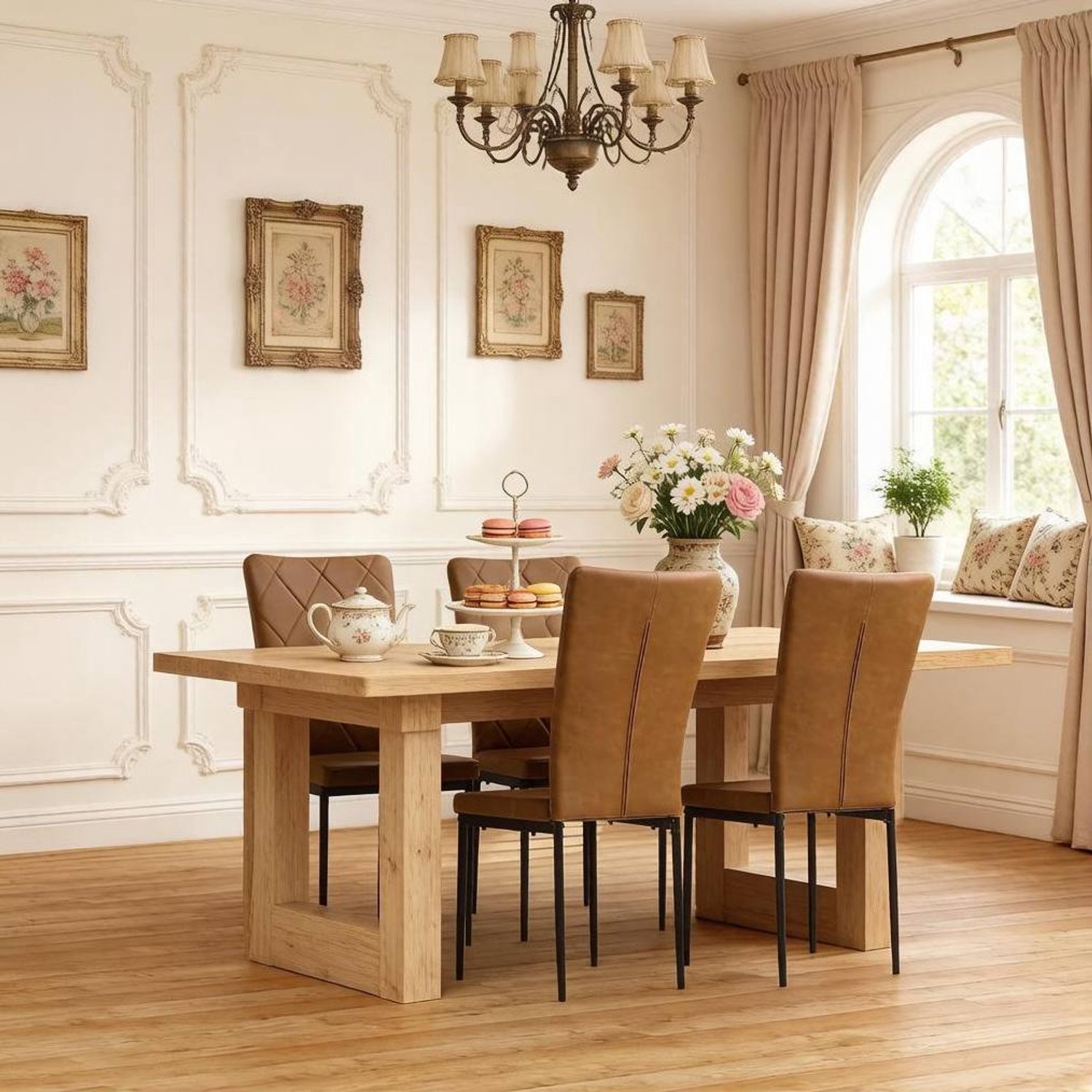 CHICFURN Eetkamerstoelen - Zacht gepolsterd - Hoge rugleuning - Bruin