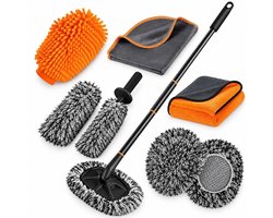 Autowas Set 8-delig – Complete Autowasset met Aluminium Schroefsteel 101 cm – Krasarme Wasborstel, Velgenborstel & XL Microvezeldoek 800 GSM – Voor Auto, Camper & Caravan