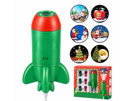 USB Kerst Projector Lamp - Kerstprojector - Raket Sterrenhemel met 6 Dias (23.5 cm) - Plug and Play - Vakantieprojector - Geschikt voor Auto Plafond, Kinderkamer & Kerstfeest - Groen