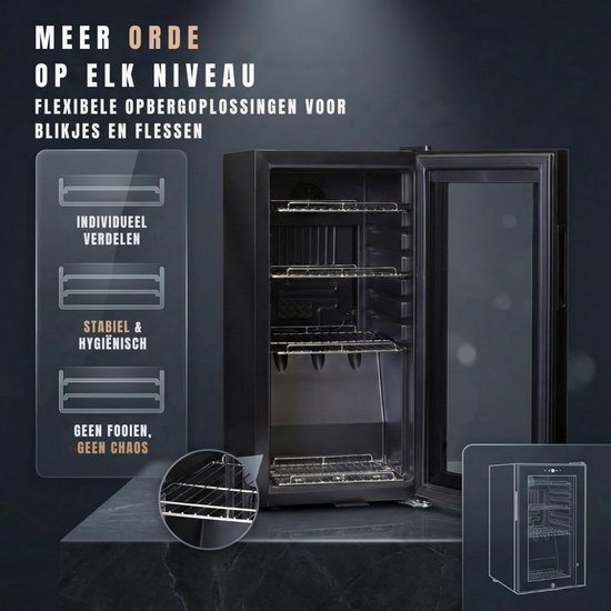 Koelkast - Vrijstaande Minibar voor Slaapkamer & Kantoor - Luxe Mini Koelkast met Vriesvak - Zwart - 45cm x 35cm x 70cm — afbeelding 3