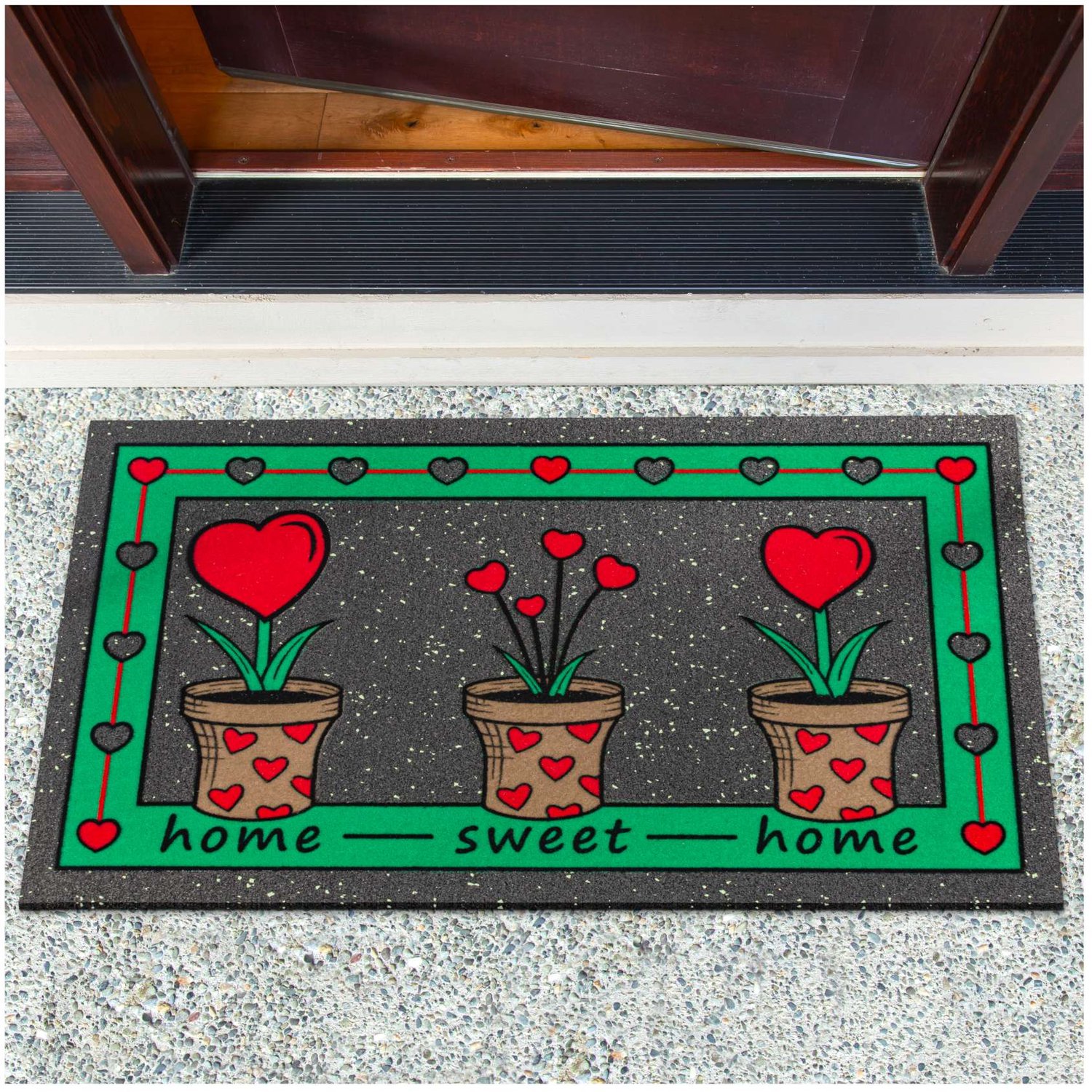 ANRO Home Sweet Home Deurmat Groen 40x68 cm - Antislip - 3D-effect