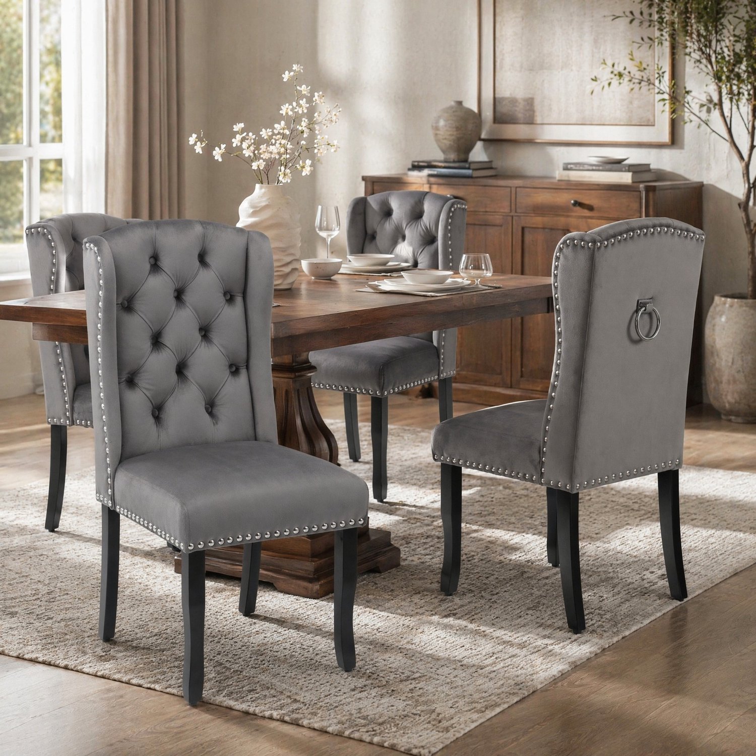 CHICFURN Eetkamerstoel - Velvet bekleding - Hoge rugleuning - Grijs