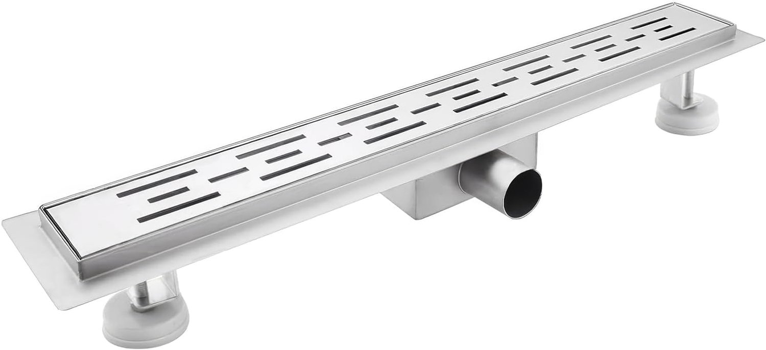 Doucheafvoer 110 cm - extra platte roestvrijstalen vloerafvoer - complete set met sifon en haarzeef - Vemera