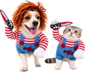Joya Pets® Horrorpop Verkleedkostuum voor Hond of Kat | Horror Halloween Huisdier Kostuum | Met Pruik & Nepmes | Verkleedpak voor Voorpoten | Dierenkostuum | Carnavalsoutfit Halloween Hond/Kat | Maat L
