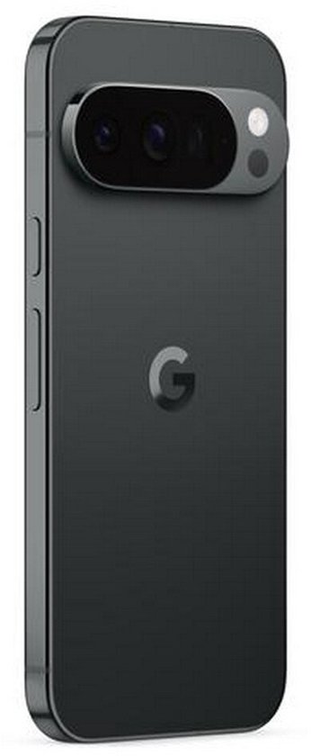 Achterkant van een zwarte smartphone met een horizontaal geplaatste camerabalk en Google-logo.