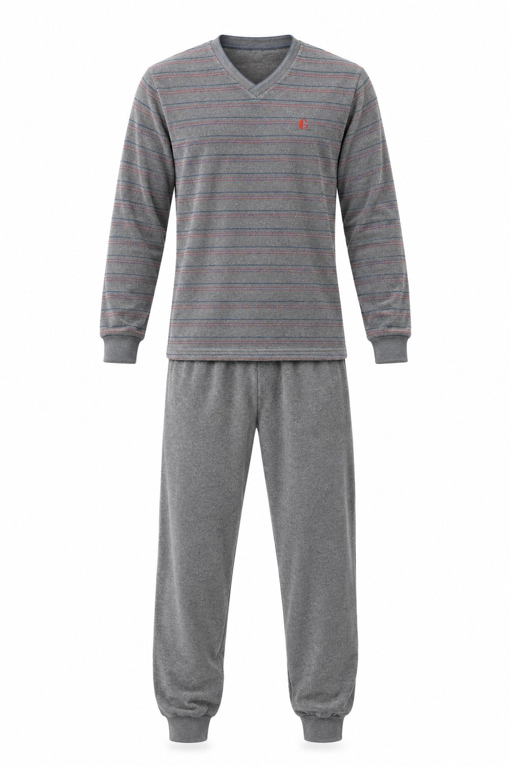 Gentlemen - warme heren pyjama 114339 badstof - winter pyjamaset - grijs met V-hals - maat L