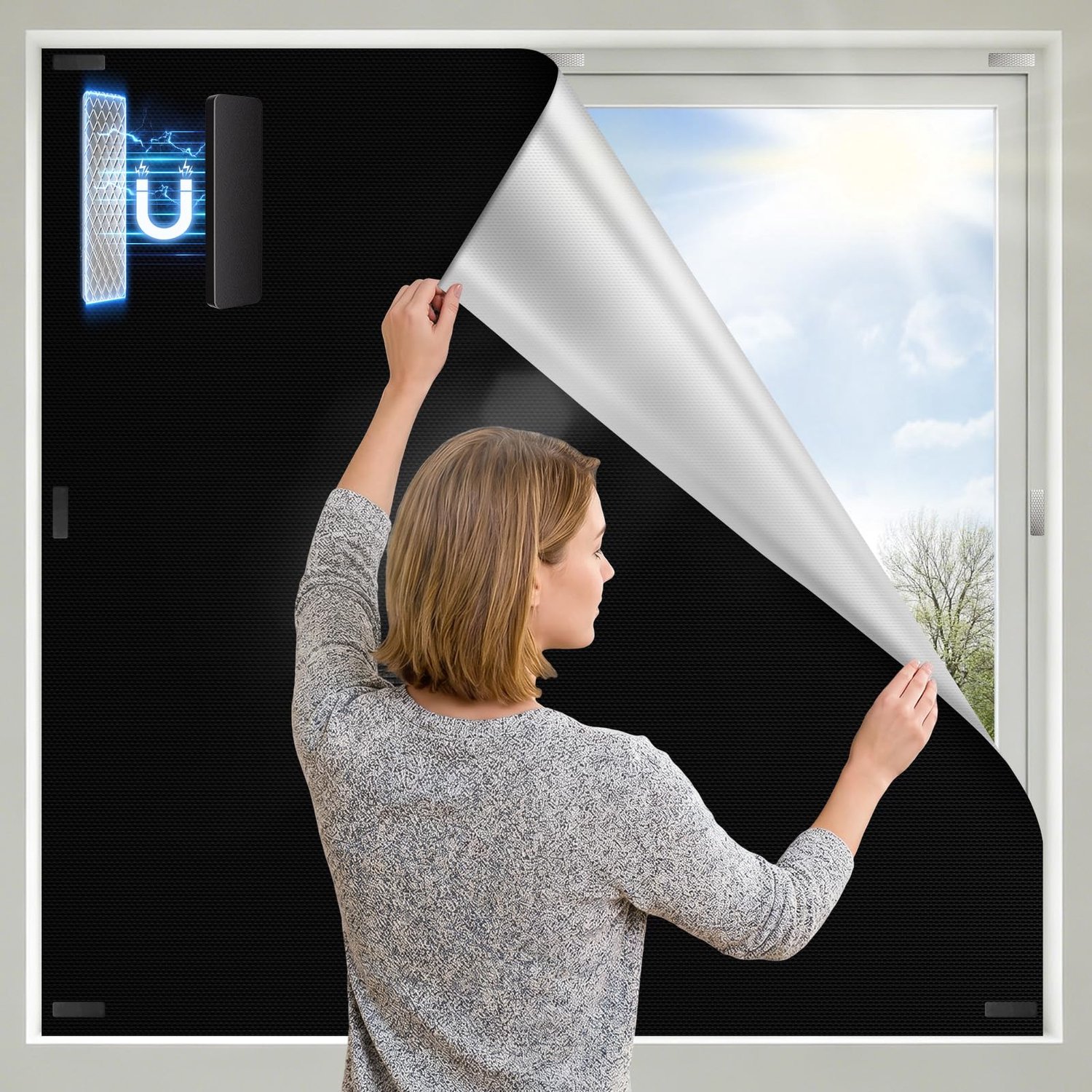 Verduisteringsrolgordijn dakramen 200 x 145 cm - 100% verduisteringsstof - magnetisch - optimale lichtregulering - SnelShoppen