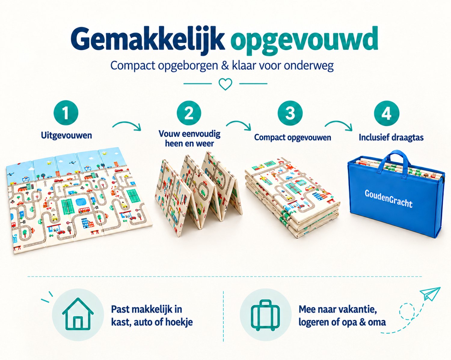 GoudenGracht Auto - Speelmat - Speelkleed - Speelmat Baby - Dubbelzijdig - Opbergtas - Speelkleed Baby - Speelmat Foam - 150 x 200 cm - Opvouwbaar - Baby Speelgoed 6 maanden - Baby cadeau - Kraamcadeau – foto 3