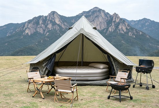 WUVRIE - Bell-tent 300x300x200 cm - 3-4 personen, kacheldoorvoer en insectengaas - Donkergroen — afbeelding 3