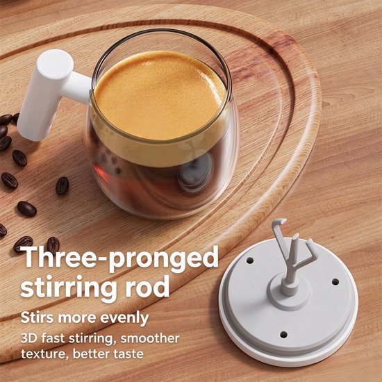1 stuk ‑ elektrische zelfroerbeker ‑ automatische roerbeker - shakebeker - melkpoederbeker ‑ glas materiaal - USB-opladen - 400ml ‑ koffie, melkpoeder, thuis, kantoor ‑ wit — afbeelding 3