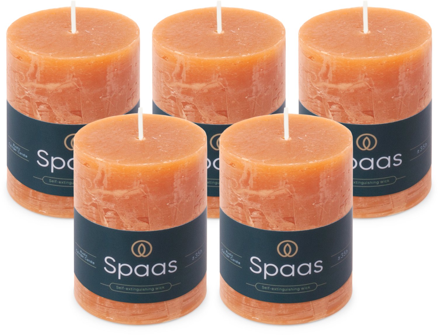 SPAAS Rustieke Stompkaarsen - Oranje - 70/95mm - circa 35 uur - 5 kaarsen