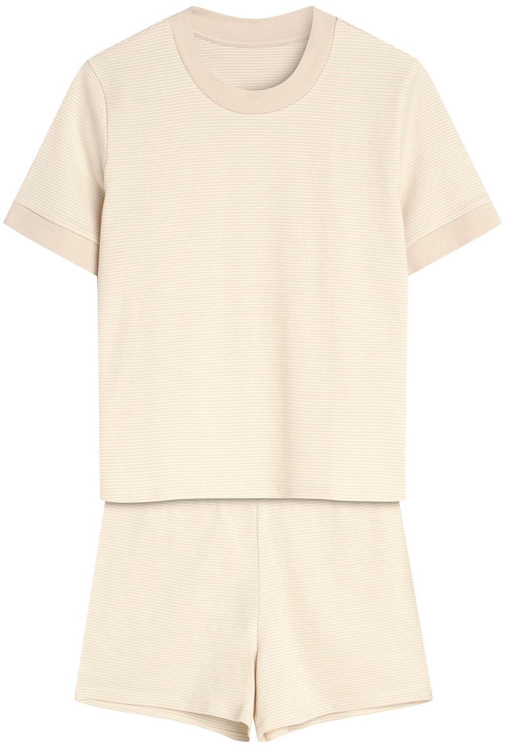 ESOTIQ Reese - Damespyjamaset - Zandbeige en wit - Korte mouwen - Korte broek Wit;Zandbeige