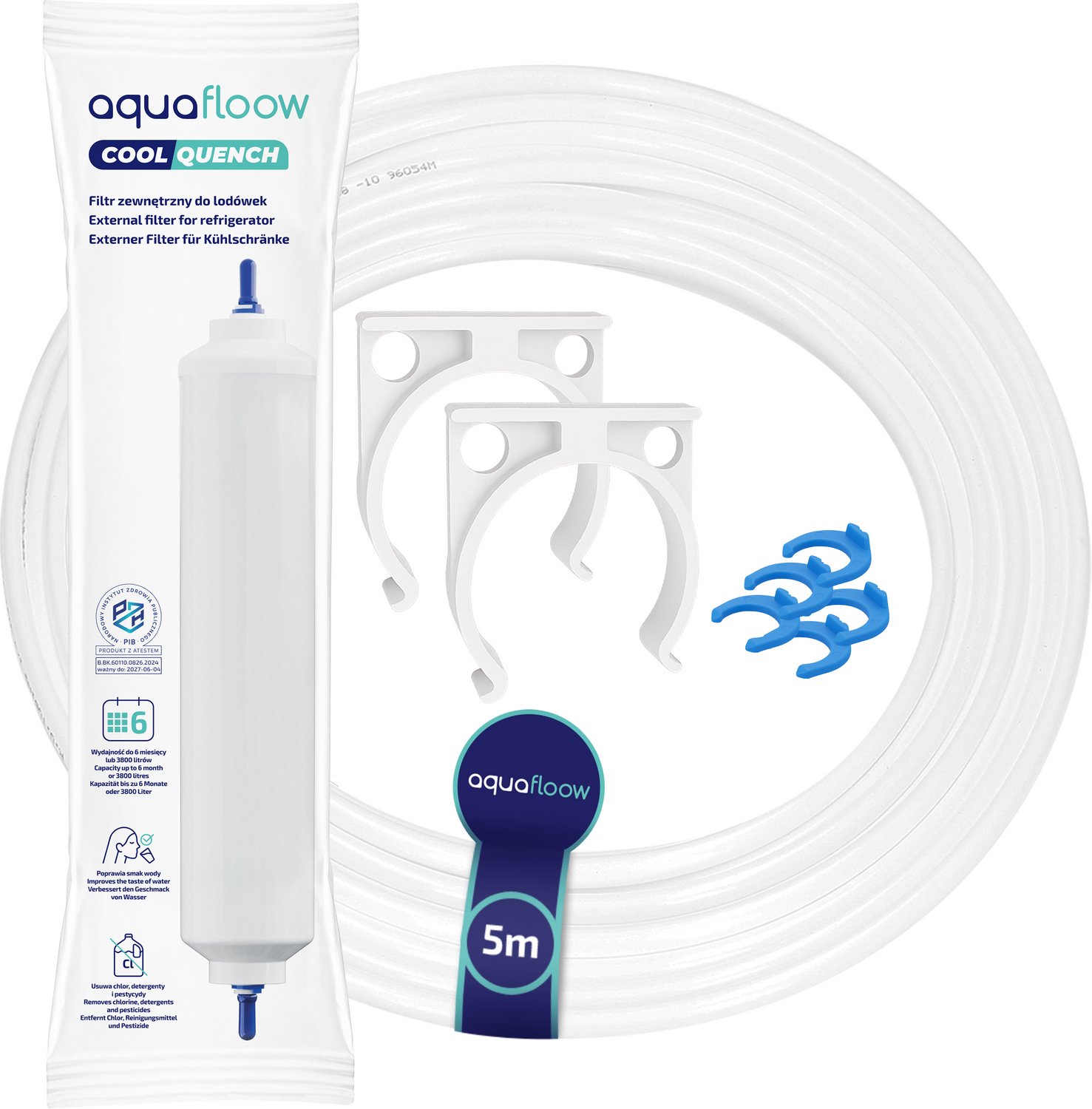 Aquafloow Set onderdelen voor Side-by-Side Koelkast - Waterfilter set - 1/4" Waterslang 6,35 mm - Filterhouder en Bevestigingsclips