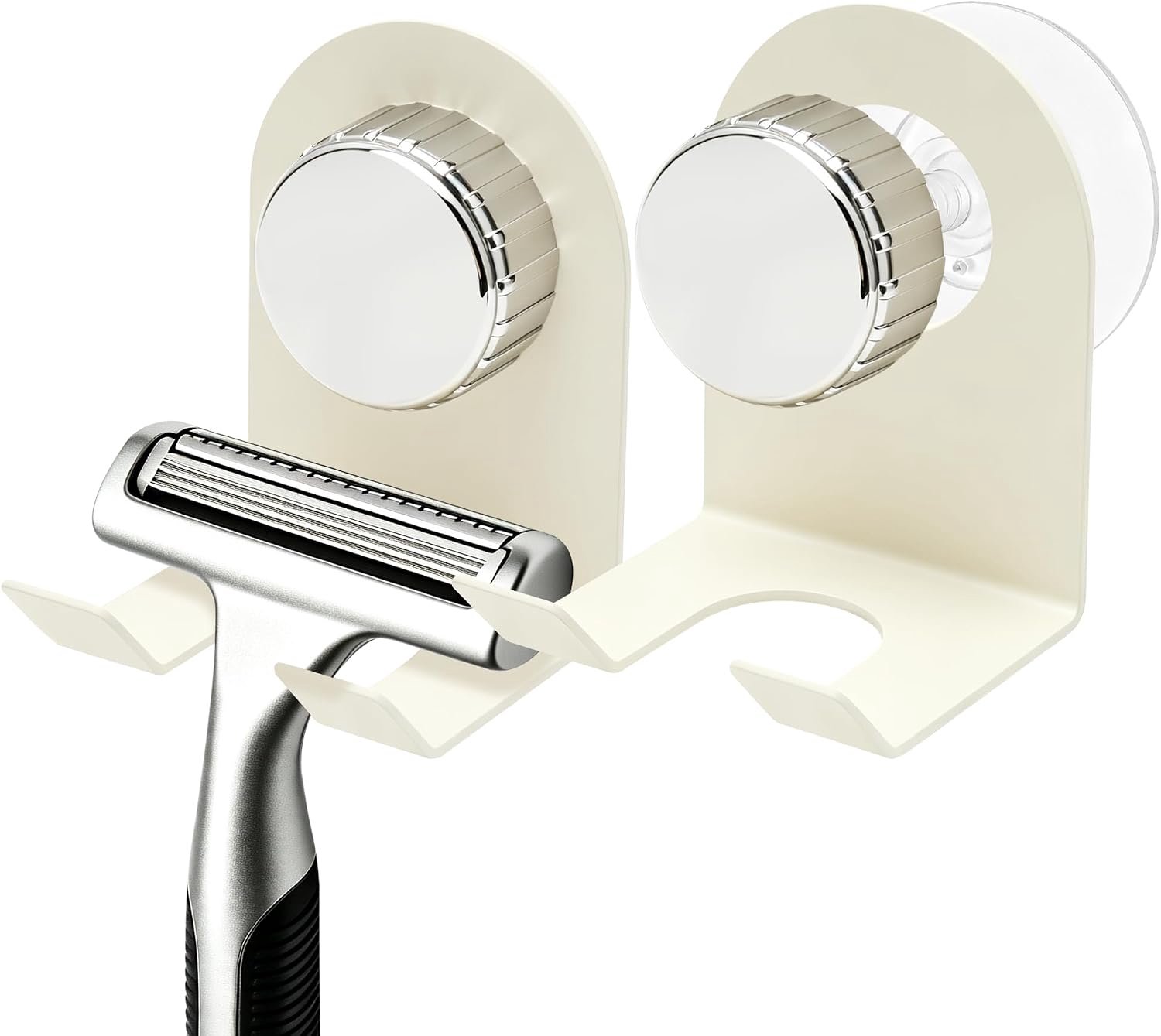 Scheermeshouder Douche - Set van 2- Scheermes Houder met Zuignap - Zonder Boren - Universele Wandhaak - Draagkracht tot 4 kg - Voor Badkamer & Keuken - Crèmewit