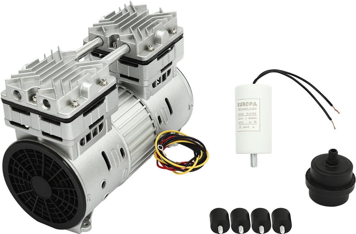 Luchtcompressor 800 W - 220 V Elektrisch - 8 Bar Max Werkdruk - Olievrij - Stille Motor - Voor Laboratorium En Industrie