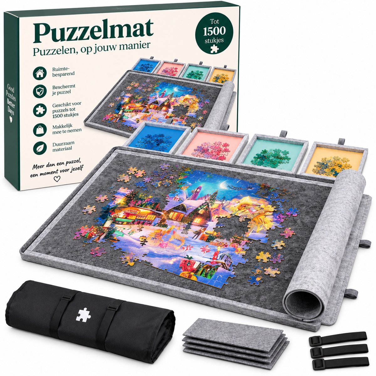 Currero Puzzeltafel Met Lades 1000 Stukjes - Puzzelbord - Puzzelmat - Opbergsysteem - Vilt - Met Deksel - Legpuzzel Accessoires - 1500 Pcs
