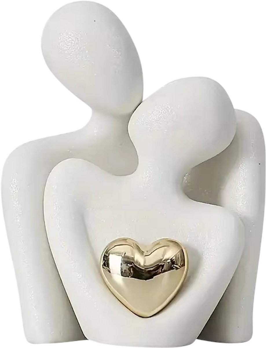 Romantisch Liefdes Beeldje met Omhelzend Paar – Paar Standbeeld Ornament, Liefdes Decoratie, Slaapkamer & Woonkamer Interieurdecoratie, Valentijnsdag Cadeau voor Partner, Geliefden & Koppels - Wit