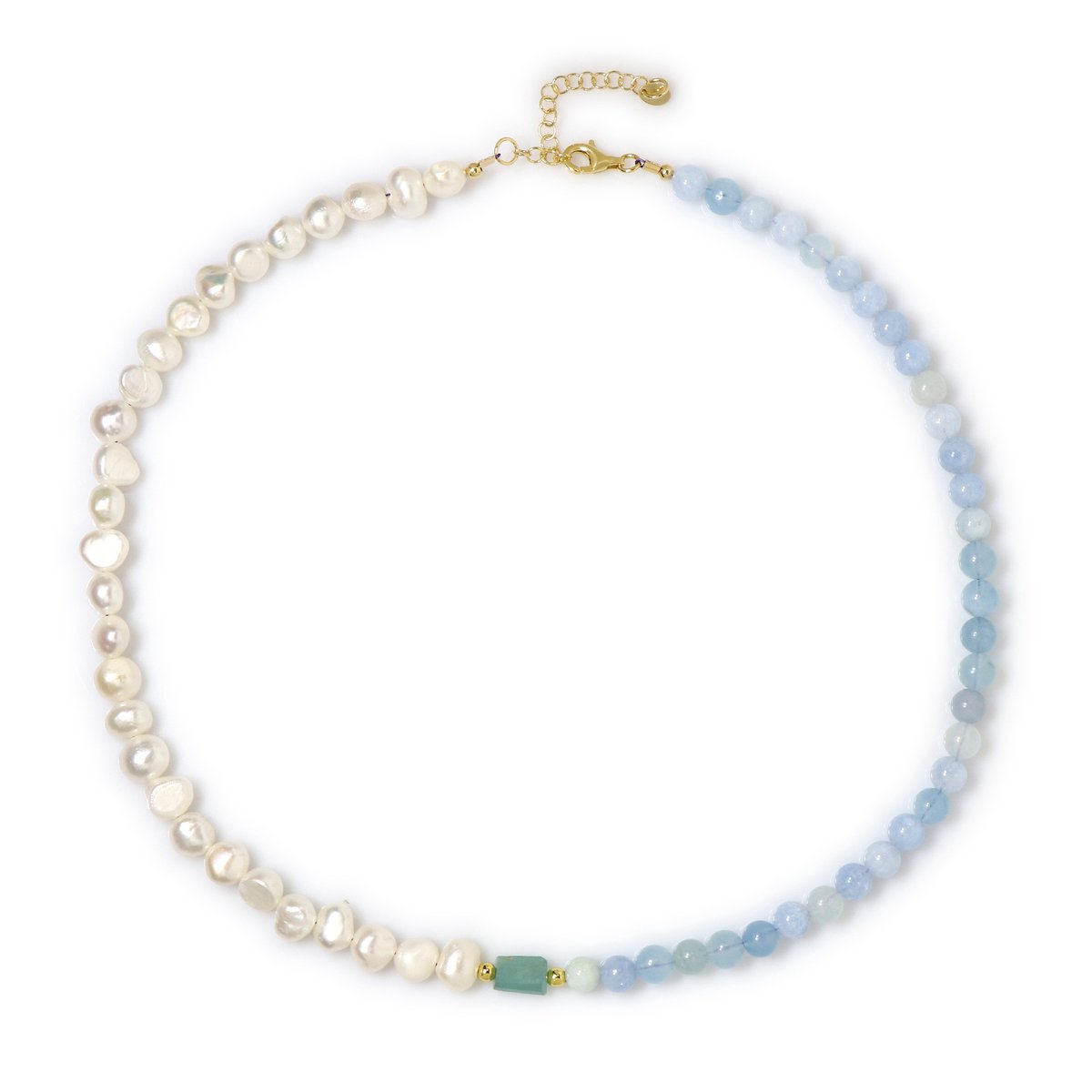 Cavill - 925 Sterling Zilver Verguld Ketting - 3,506 ct Grandidieriet uit Madagaskar - Aquamarijn & Zoetwaterparels - Elegant Dames Sieraad