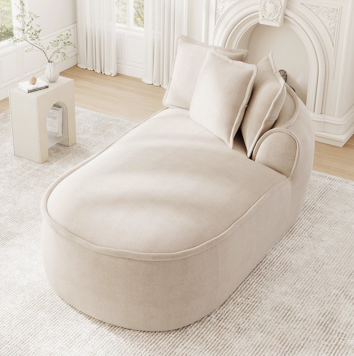 REDOM - Chaise longue rechts - Modulair ontwerp - Uitklapbaar slaapsofa - Brede armleuning - Chenille - Licht taupe - 164 x 92 x 67 cm
