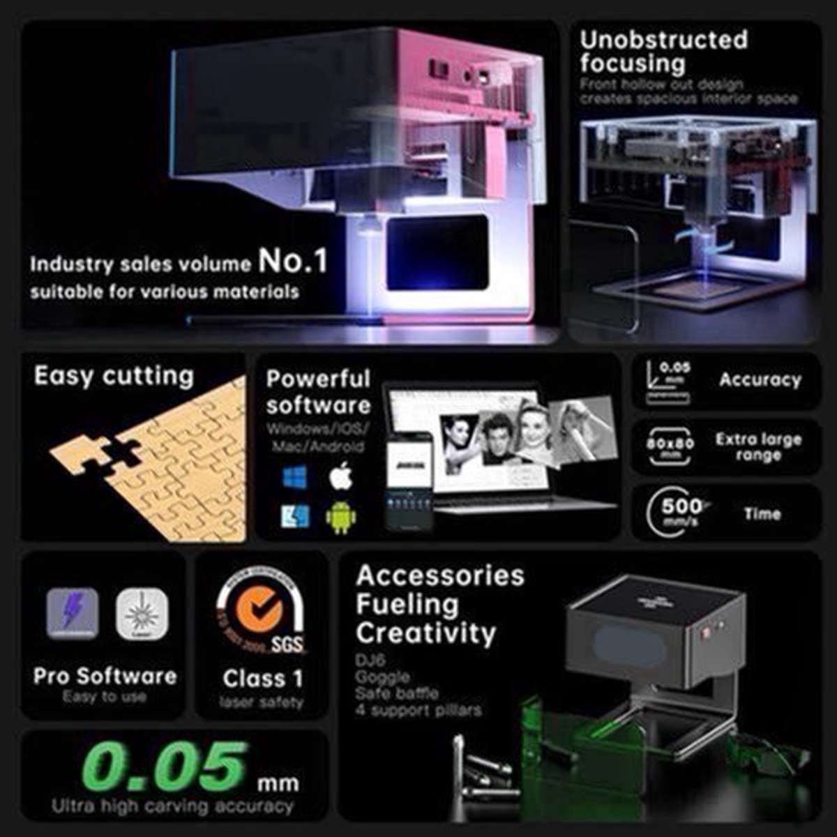 Lasergraveermachine - Graveermachine - Mini Draagbare Laser Graveermachine - 220V - 3000mW - Laser Cutter - DIY CNC Logo Markeer- en Snijmachine - voor Hout, Kunststof en Leer (EU Stekker)