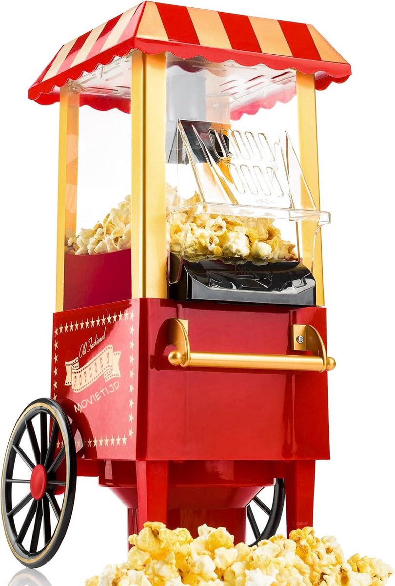 Kavo Popcorn Machine - Popcorn Machine zonder Olie - Hetelucht Popcornmaker - Rood - 39cm x 18cm x 18cm