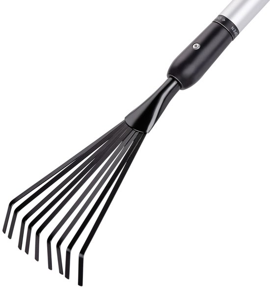 BLACK+DECKER Hark - Telescopische Tuinhark - Uitschuifbare Steel van 78 tot 111 CM - Bladhark - Tuingereedschap Aluminium Steel en Koolstofstalen Kop - Roestvrij - Zilver/Zwart van BLACK+DECKER — afbeelding 2